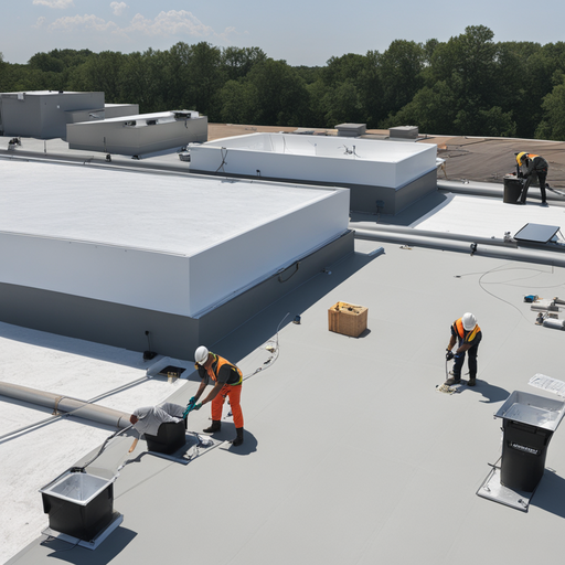 Commercial Roofers working on a flat roof - Tri Link