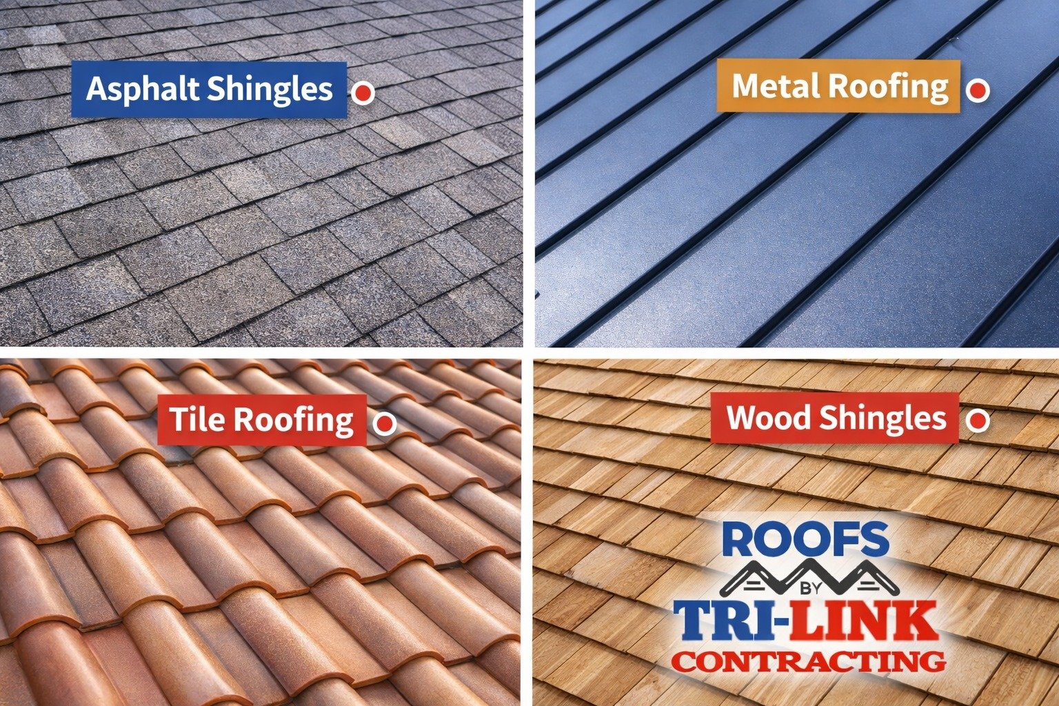 Tri-Link residential roof construction layers — shingles, underlayment, insulation, decking and rafters